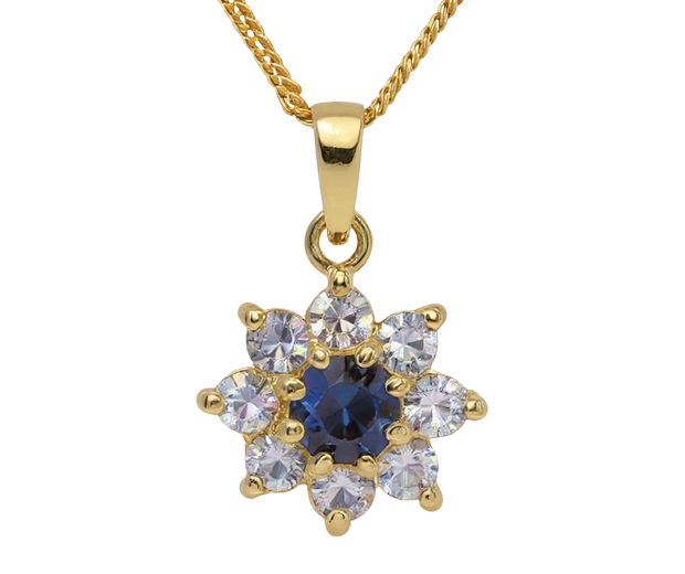 18 KT GOLD PENDANT SET WITH 01 BLUE SAPPHIRE AND 08 WHITE SAPPHIRES